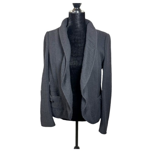 Burberry London Black Cashmere Wool Open Blazer Style Jacket Size 8