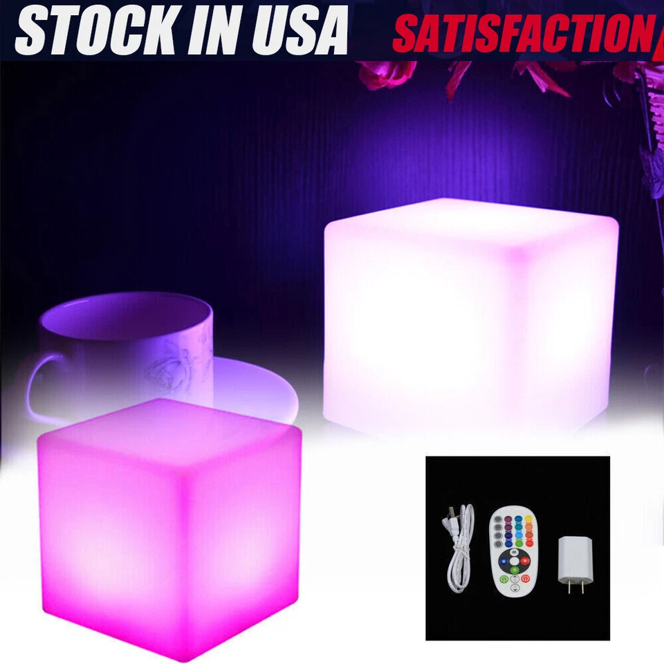 16" LED Light Cube Stool Chair 16 RGB Colors Rechargeable w/ Remote Control 5W - Image 3 of 4