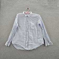 Joules Women Button Up Shirt 12 Blue Linen Embroidered Logo