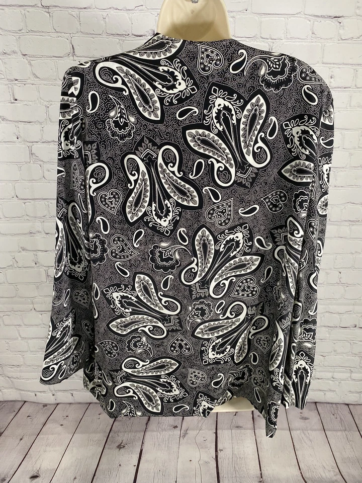 VTG Classics Leslie Fay Black White Paisley Open Front Lightweight Cardigan 14 - Image 4 of 4