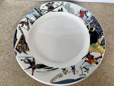 Vintage Skiing Ski Lodge Winter Theme Platter Chop Plate By Syracuse USA 12 1/4"