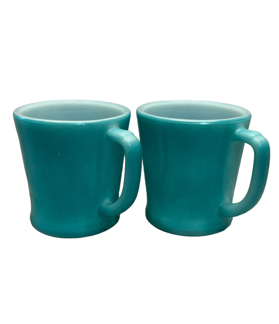 Rare Vintage Turquoise Blue Fire King Anchor Hocking D Handle Mug