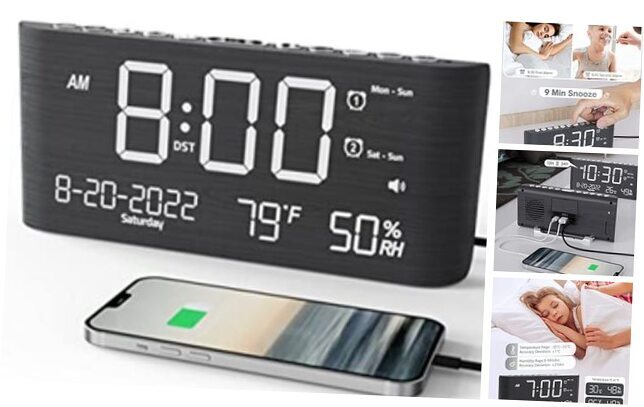 Alarm Clock, 8.7 Inch Digital Clock,5 Adjustable Volume Calendar Clock with-image