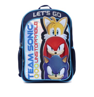 Sonic The Hedgehog Kids Team Unstoppable 17inch Laptop Backpack, Blue New