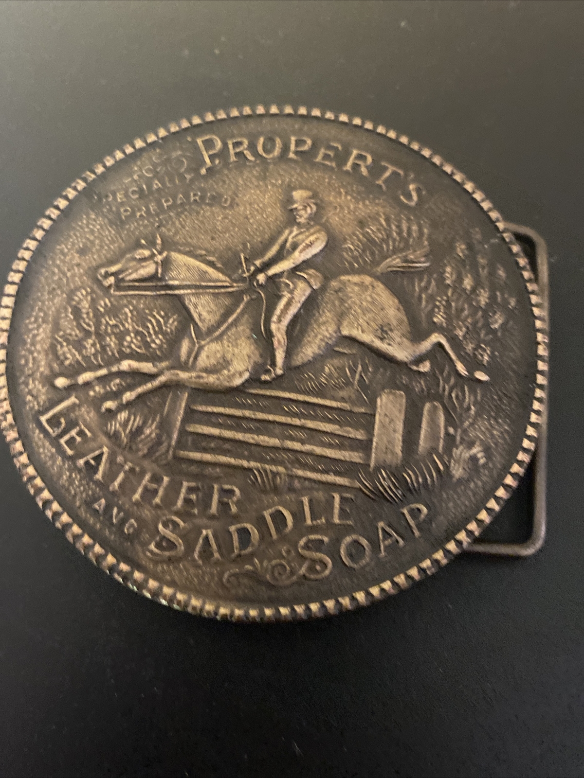 Vintage Equestrian Belt Buckle Propert's Leather and Saddle Soap M36