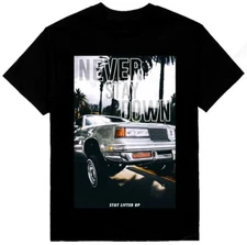 Never Stay Down Low Rider Mens Heavyweight T-Shirt Print On Shaka Wear Tee