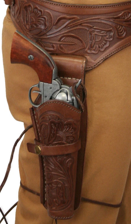 Western Gun Holster Belt Leather Revolver Pistol Tooled .22 .35/357 .44/45 Cal - Image 4 of 4