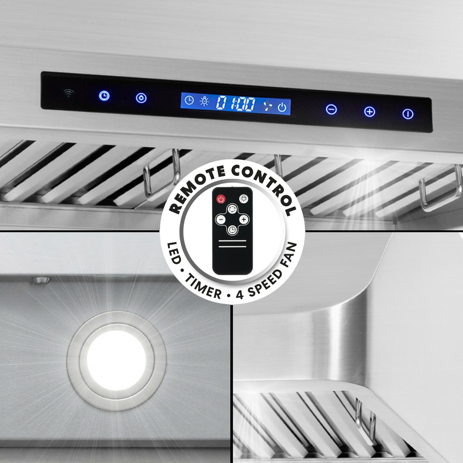 30" Under Kitchen Range Hood, 500 CFM, Stainless Steel, LEDs