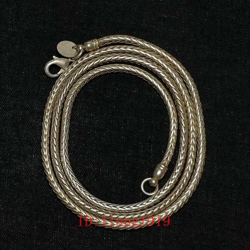 L 24 Inch Old Chinese Tibet Silver Handmade Necklace Bracelet Gift Collection