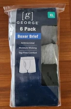 George Men's XL 40-42 Boxer Briefs 6-PACK Underwear 6" Inseam Cotton #10722