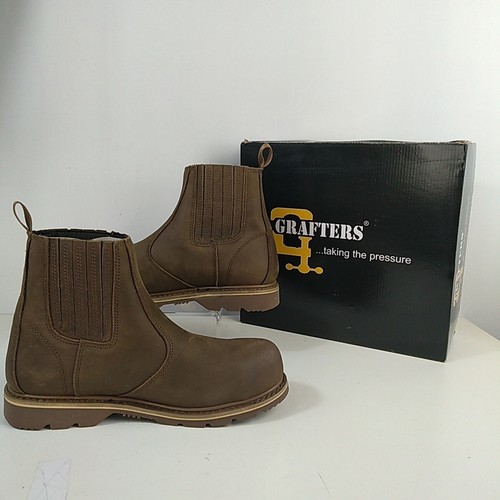 Grafters Safety Boots Men's M763DB Brown Leather Chelsea Shoes Steel