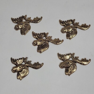 Vintage Brass Moose Emblem 3D Cabin Woods Country Crafting Repurpose Lot Of 5 