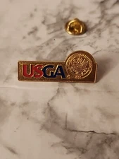 Vintage USGA Golf Association Gold Tone Tie Tack Lapel Pin Lanyard 