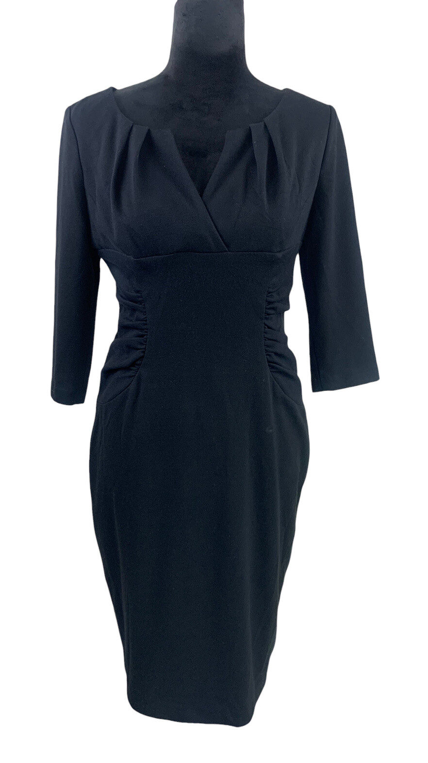 Adrianna Papell Black Ruched Knee Length Sheath Dress Petites 8P