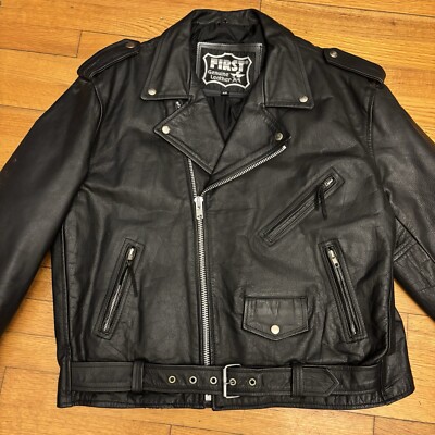 Vintage 80's FIRST Genuine Leather Motorcycle Ramones Style Jacket