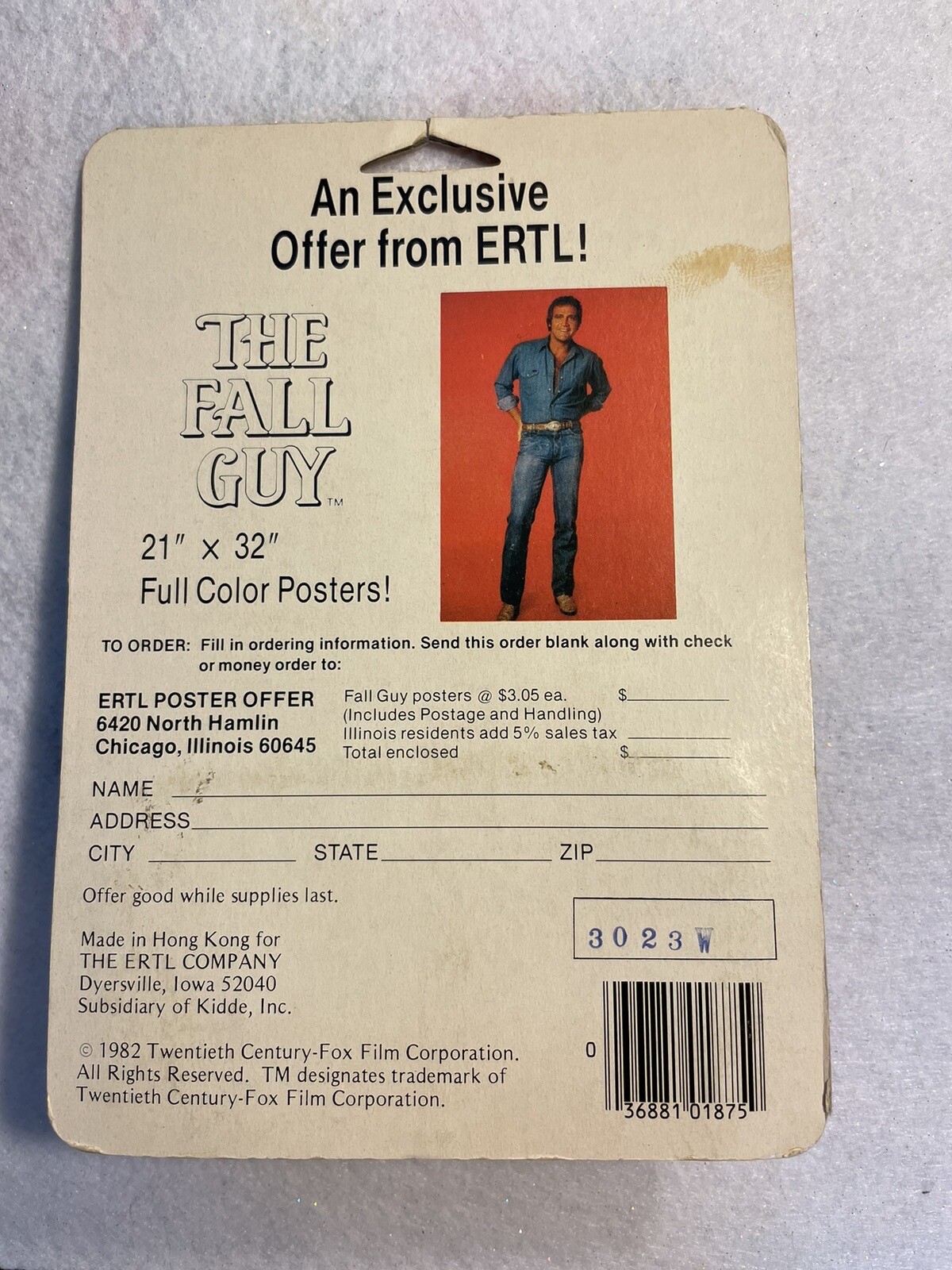 Vintage 1982 ERTL Fall Guy GMC Pick-up Truck 1/64 Diecast RARE Original Package