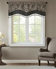 Madison Park Aubrey 50" x 18" Black  Beaded Jacquard Window Valance 