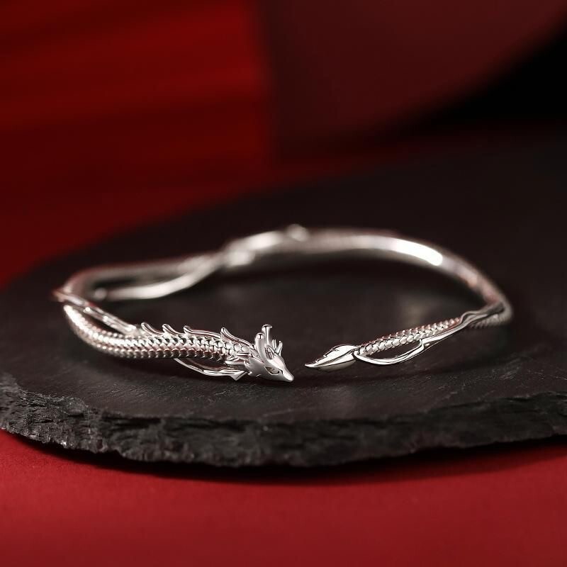 Vintage Handmade 925 Sterling Silver Dragon Bracelet Hand Bangle