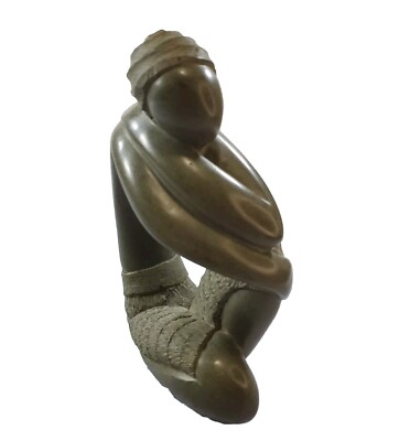 Haitian Soapstone 7'' Carving ''Pondering'' Signed T.C. Dumas Haiti