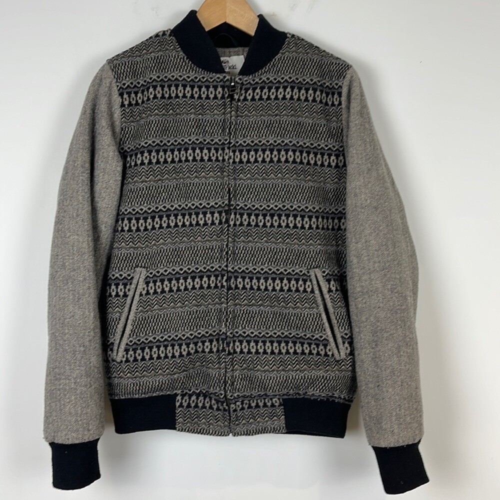 Bellfield Grey Black Bomber Jacket in Small Size-image