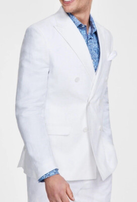 Bar Ill Mens Slim fit Double Breasted Sport Coat Blazer, Solid White, 40 REG