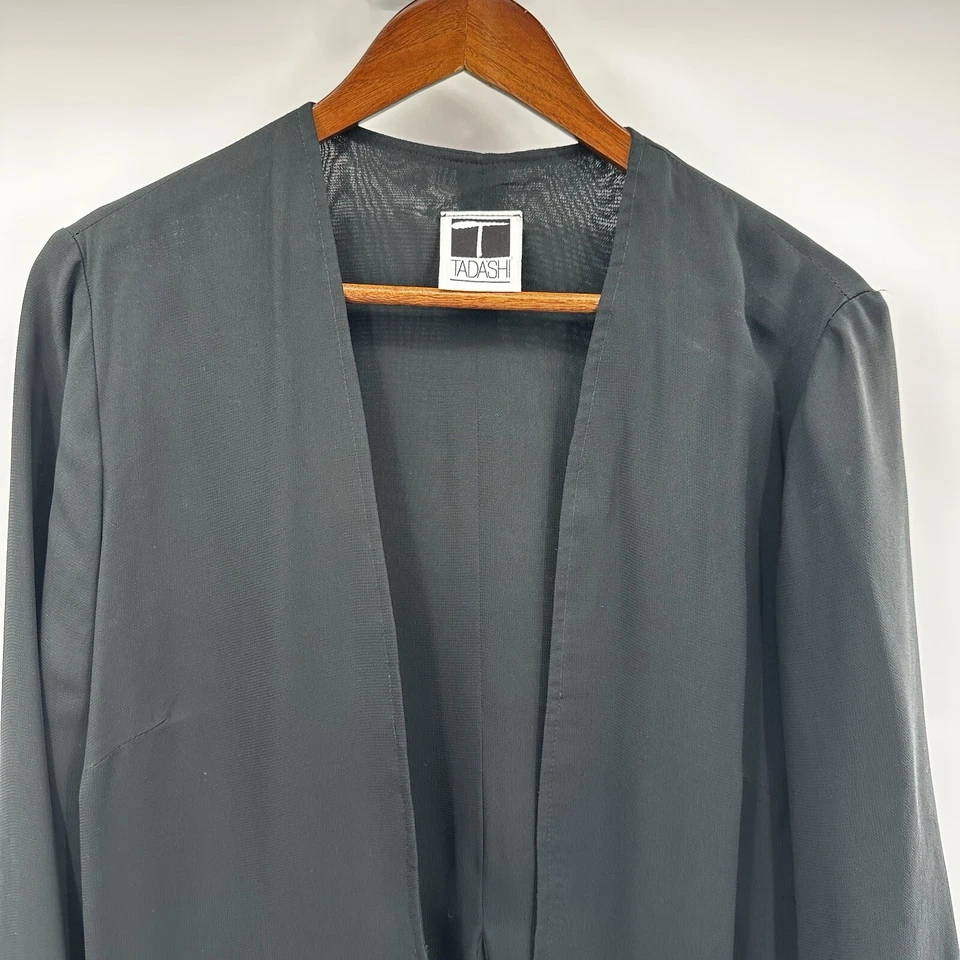 Cárdigan Tadashi Mujer Grande Minimalista Negro Frente Abierto Carrera Oficina Suéter Foto 2 de 4