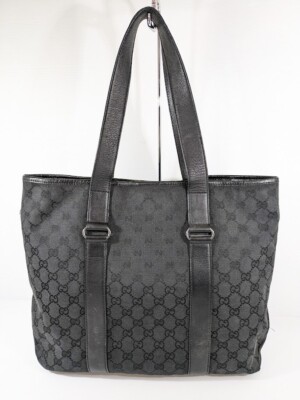 GUCCI Tote Bag Black GG Canvas Leather 145971 200047 | eBay