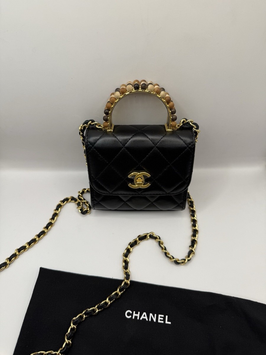 小物 CHANEL Chanel Metal Wood Bead Top Handle Card Holder on Chain