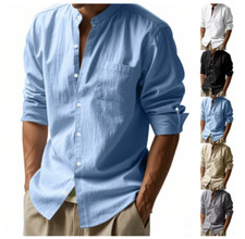 Men Button Down Shirt Cotton Linen Casual Long Sleeve Shirts Collared Beach Tops