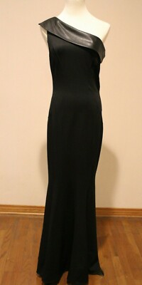 NEW ZAC ZAC POSEN ONE SHOULDER VEGAN LEATHER TRIM MERMAID GOWN BLK SIZE 10  $695! | eBay