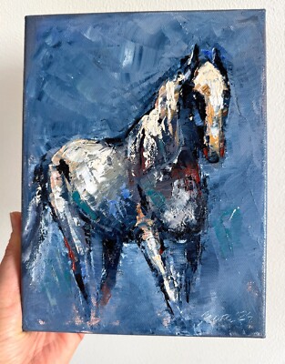 Ölgemälde Abstrakt Original Sammlerstück Weißes Pferd Kunst Signiert Handgemalt