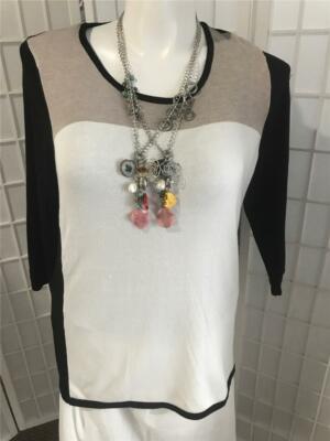 Women's Avenue 14/16 Colorblock Black & Ivory Comfort Soft Knit Pullover