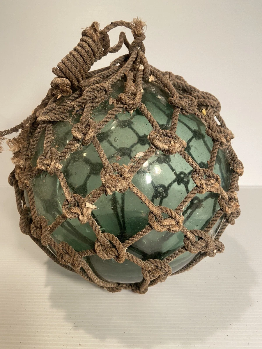 AUTHENTIC OLD ROPE AND GREEN GLASS FISHING FLOAT