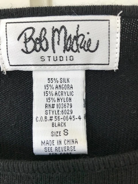 Suéter Bob Mackie Talla S Negro Seda Mezcla Angora Mangas 3/4 Borde de Piel Sintética Foto 4 de 4