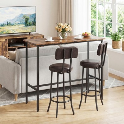Industrial Bar Table Set, Space-Saving Pub Table and Stools Set for Dining Room