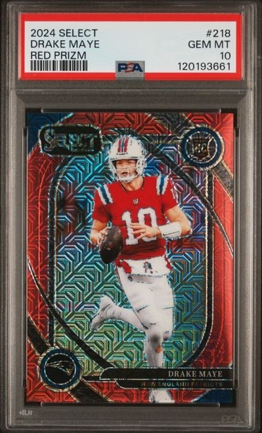 2024 Select Football Drake Maye #218 Rookie RC Club Level Red Mojo /49 PSA 10