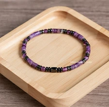 Healing Bracelet Amethyst Stone Bracelet Natural Hematite Men Reiki Jewelry Gift
