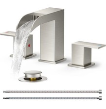 FORIOUS Square Brushed Nickel Bathroom Faucets 3 Hole, Waterfall 8 Inch