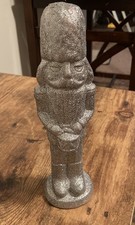 Christmas Decor silver glitter ceramic 10in nutcracker soldier NWT