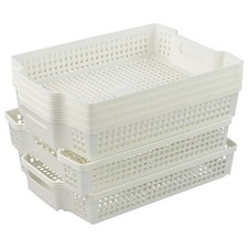 6-Pack Stacking Plastic Storage Baskets, White Paper Storage Basket Tray