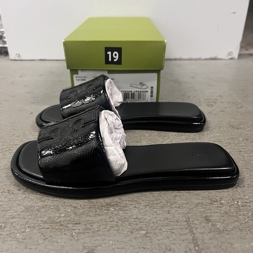 Tory Burch Double T Sport Slide Black Patent Leather Women Sandals 141380 Sz 5 - Picture 3 of 9
