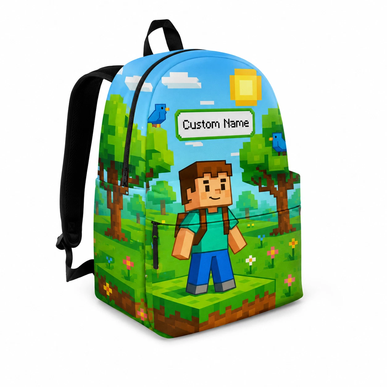 Personalized Pixel Adventure Kids Backpack Custom Name School Travel Bag