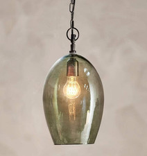 Nkuku Otoro Round Glass Pendant Light - Large Oval - Green Smoke - New RRP �260