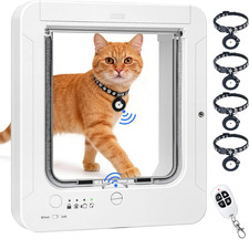 Smart Cat Door with 4 Collar Sensor Key, RFID Cat Door Collar Activated with Rem