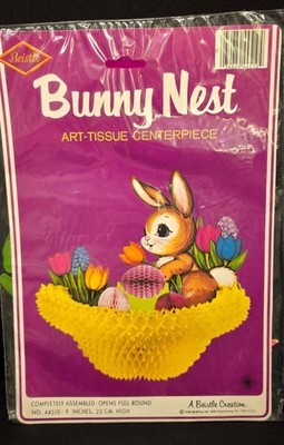 Vintage Beistle 1979 Bunny Nest Art Die Cut Honeycomb Centerpiece Old New Stock