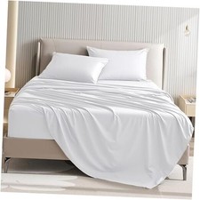 Size 4 Piece Sheet Set - Comfy Breathable Cooling Bed Sheets Set, Queen White
