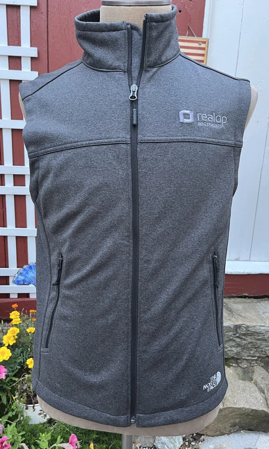 The North Face Ridgewall Windwall Vest Men's M Gray Heather Full Zip Logo realop