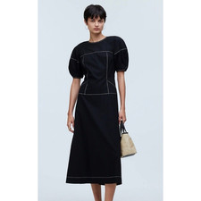Madewell  Puff Sleeve Drop Waist Short Sleeve Midi Dress US Women's 2 New