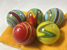 Glass Marbles 3/4" - 5 pcs Handmade White Stripes New Never used Bag