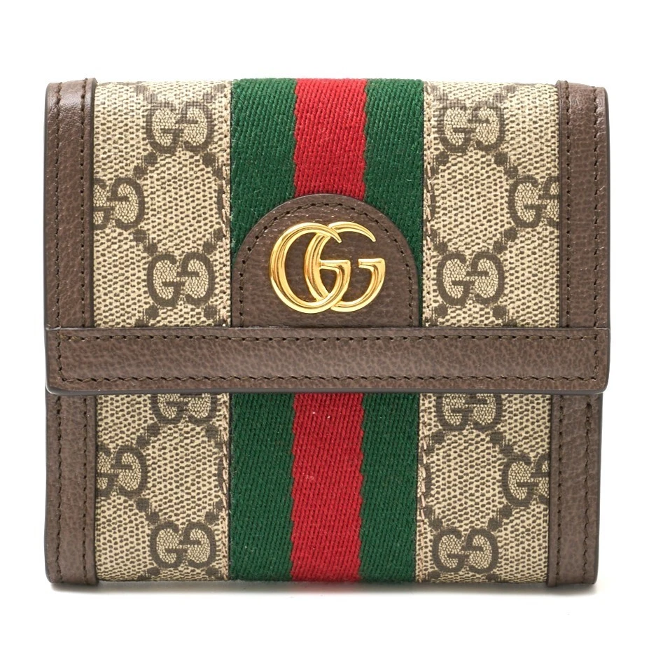 Portefeuille à rabat français GUCCI GG 523173 portefeuille GG cuir suprême beige marron avec